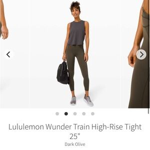 Lululemon Wunder Train High-Rise Tight 25"
Dark Olive Size 6